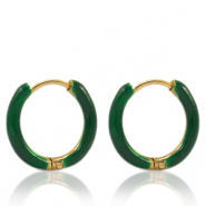 Stainless steel earrings creole enamel 14mm Sacramento Green-Gold