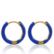 Stainless steel earrings creole enamel 14mm Cobalt Blue-Gold