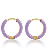 Stainless steel earrings creole enamel 14mm Lavender Purple-Gold