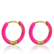 Stainless steel earrings creole enamel 17mm Berry Pink-Gold