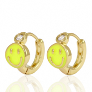 Brass TQ metal earrings creole smiley Yellow Crystal-Gold