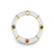 Brass TQ metal charm connector Zirconia Gold-White