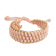 Satin cord woven bracelets with belcher chain Gold-Salmon Pink
