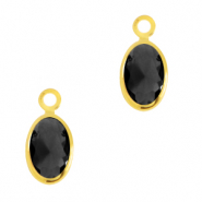 Crystal glass charms oval Jet Black-Gold
