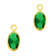 Crystal glass charms oval Classic Green-Gold