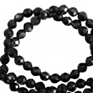 Natural stone faceted beads 3mm Jet Black-Pearl Shine Coating