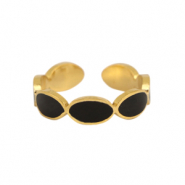 Stainless steel rings enamel oval Black-Gold
