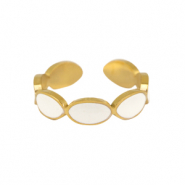 Stainless steel rings enamel oval White-Gold