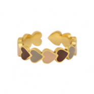 Stainless steel rings enamel heart Multicolour Grey-Gold