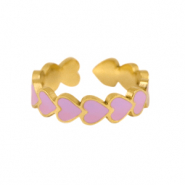 Stainless steel rings enamel heart Lilac-Gold