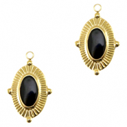 Stainless steel charms oval enamel Gold-Black