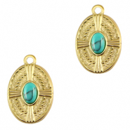 Stainless steel charms oval with natural stone Gold-Turquoise