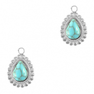 Stainless steel charms drop with natural stone Silver-Turquoise