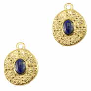 Stainless steel charms irregular with natural stone Gold-Dark Blue