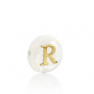 Shell beads letter R Gold-White (natural colour)