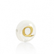 Shell beads letter Q Gold-White (natural colour)