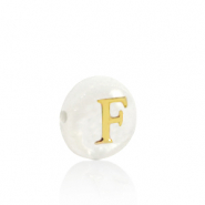Shell beads letter F Gold-White (natural colour)