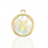 Stainless steel charms 12mm shell initial X White (natural colour)-Gold