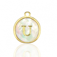 Stainless steel charms 12mm shell initial U White (natural colour)-Gold