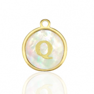 Stainless steel charms 12mm shell initial Q White (natural colour)-Gold