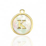 Stainless steel charms 12mm shell initial K White (natural colour)-Gold
