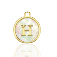 Stainless steel charms 12mm shell initial H White (natural colour)-Gold