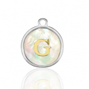 Stainless steel charms 12mm shell initial G White (natural colour)-Silver