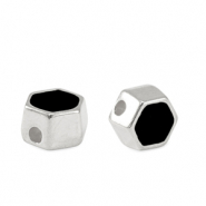 DQ European metal beads hexagon Antique Silver-Black (nickel free)