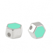 DQ European metal beads hexagon Antique Silver-Veraman Blue (nickel free)