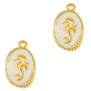 DQ European metal charms seahorse Gold-Pearl White (nickel free)