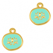 DQ European metal charms lotus Gold-Veraman Blue (nickel free)