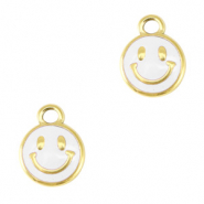 Stainless steel charms smiley enamel Gold-White