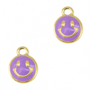 Stainless steel charms smiley enamel Gold-Purple