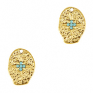 Stainless steel charms irregular cross namel Gold-Light Blue
