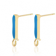 DQ European metal findings earpin bar Gold-Petrol blue (nickel free)