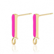 DQ European metal findings earpin bar Gold-Neon Fuchsia Pink (nickel free)