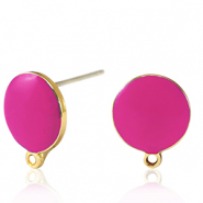 DQ European metal findings earpin Gold-Neon Fuchsia Pink (nickel free)
