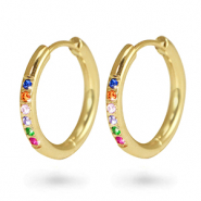 Stainless steel earrings creole cubic zirconia 19mm Gold