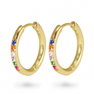 Stainless steel earrings creole cubic zirconia 17mm Gold