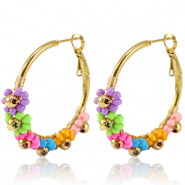 Stainless steel earrings creole flower 35mm Gold-Multicolour