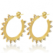 Stainless steel earrings creole 30mm Gold-Crystal