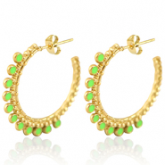 Stainless steel earrings creole 30mm Gold-Neon Green