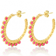Stainless steel earrings creole 30mm Gold-Magenta