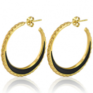 Stainless steel earrings creole 30mm Gold-Black