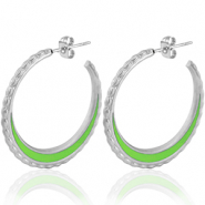 Stainless steel earrings creole 30mm Silver-Neon Green