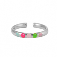 Stainless steel rings enamel smiley Neon Multicolour-Silver