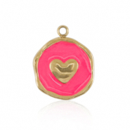 Stainless steel charms heart Gold-Neon pink