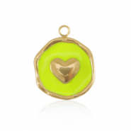 Stainless steel charms heart Gold-Neon yellow