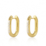 Stainless steel earrings creole cubic zirconia oval 20x13.5mm Gold
