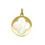 Stainless steel charms shell clover Gold-White (natural colour)